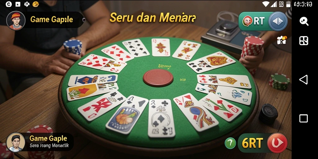 Screenshot gameplay 6RT menampilkan pemain bersenang-senang di meja gaple.