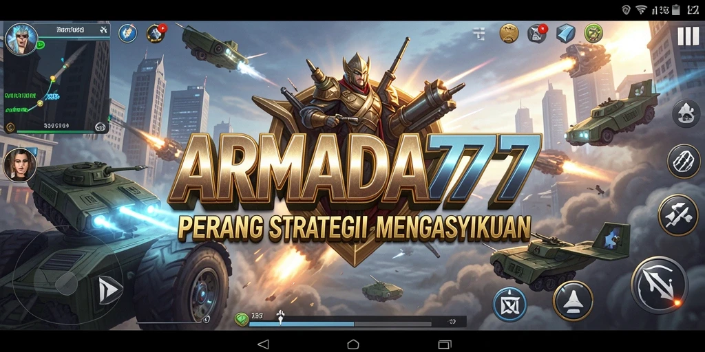 Screenshot menampilkan pertempuran epik dalam ARMADA777 dengan berbagai unit.