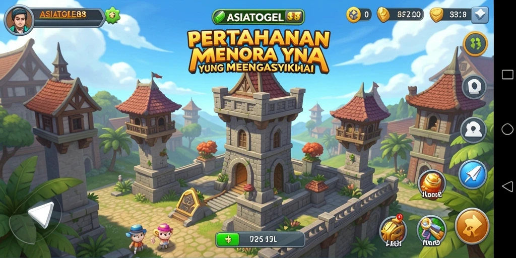 Screenshot gameplay ASIATOGEL88 yang menunjukkan pertahanan menara yang dinamis.