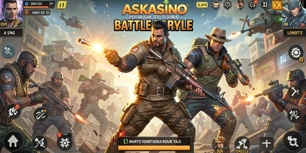 Tampilan aksi seru dalam gameplay bertipe Battle Royale di ASKASINO.