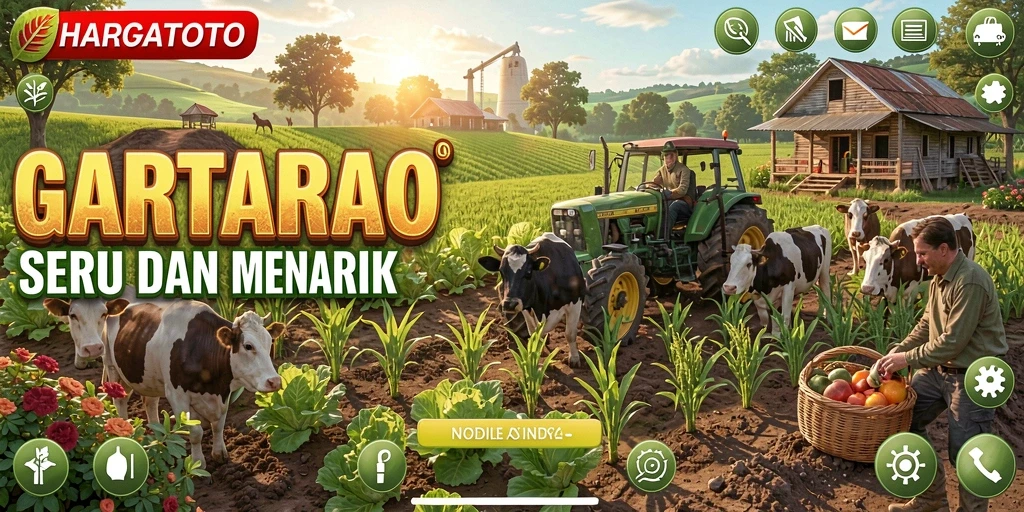 Tampilan permainan HARGATOTO menunjukkan suasana kebun yang indah dan penuh warna.