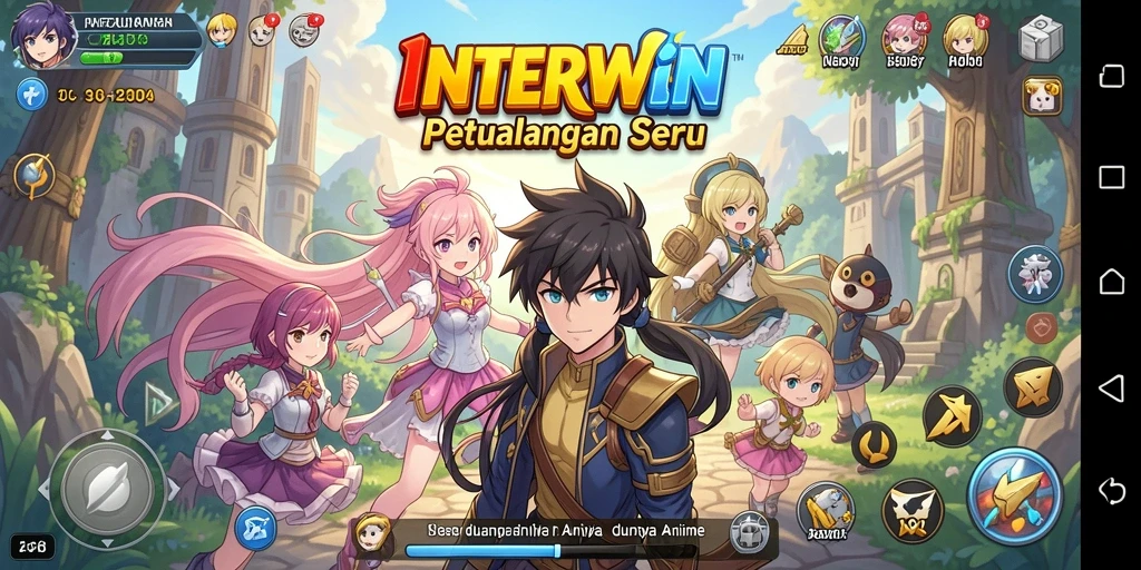 Screenshot gameplay INTERWIN dengan karakter anime yang menarik.