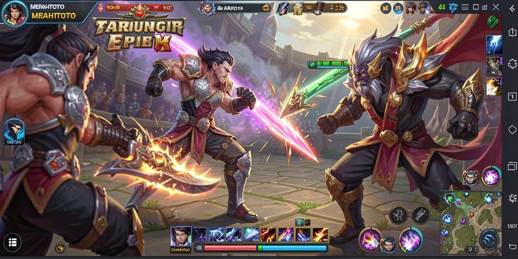 Tangkapan layar gameplay MERAHTOTO dengan aksi seru di arena.