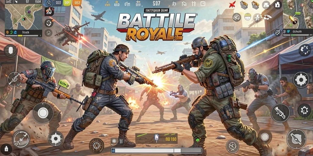 Tampilan action gameplay seru di SD107 dalam mode Battle Royale.