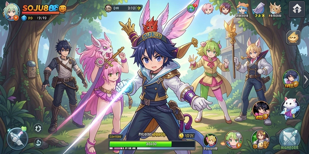 Screenshot gameplay SOJU88 yang menunjukkan aksi seru karakter anime.