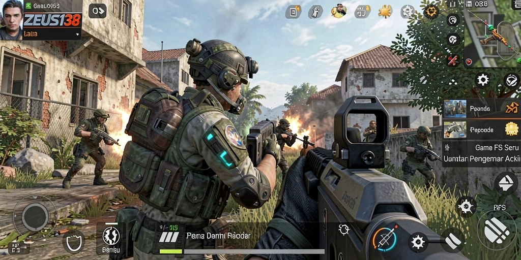 Tampilan gameplay menegangkan di ZEUS138 dengan aksi tembak-menembak intens.
